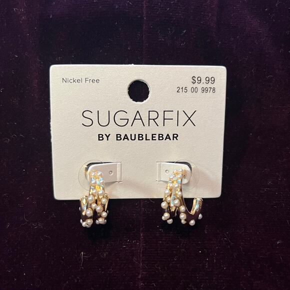 Sugarfix by BaubleBar Double Hoop Earrings Glass Pearl and Gold Tone - Picture 1 of 4